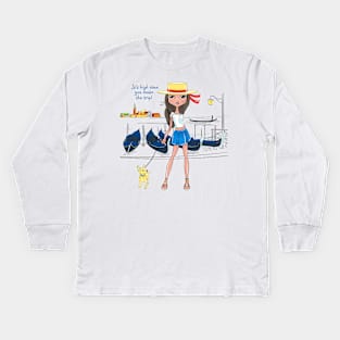 Fashion girl with dog in Venice Kids Long Sleeve T-Shirt